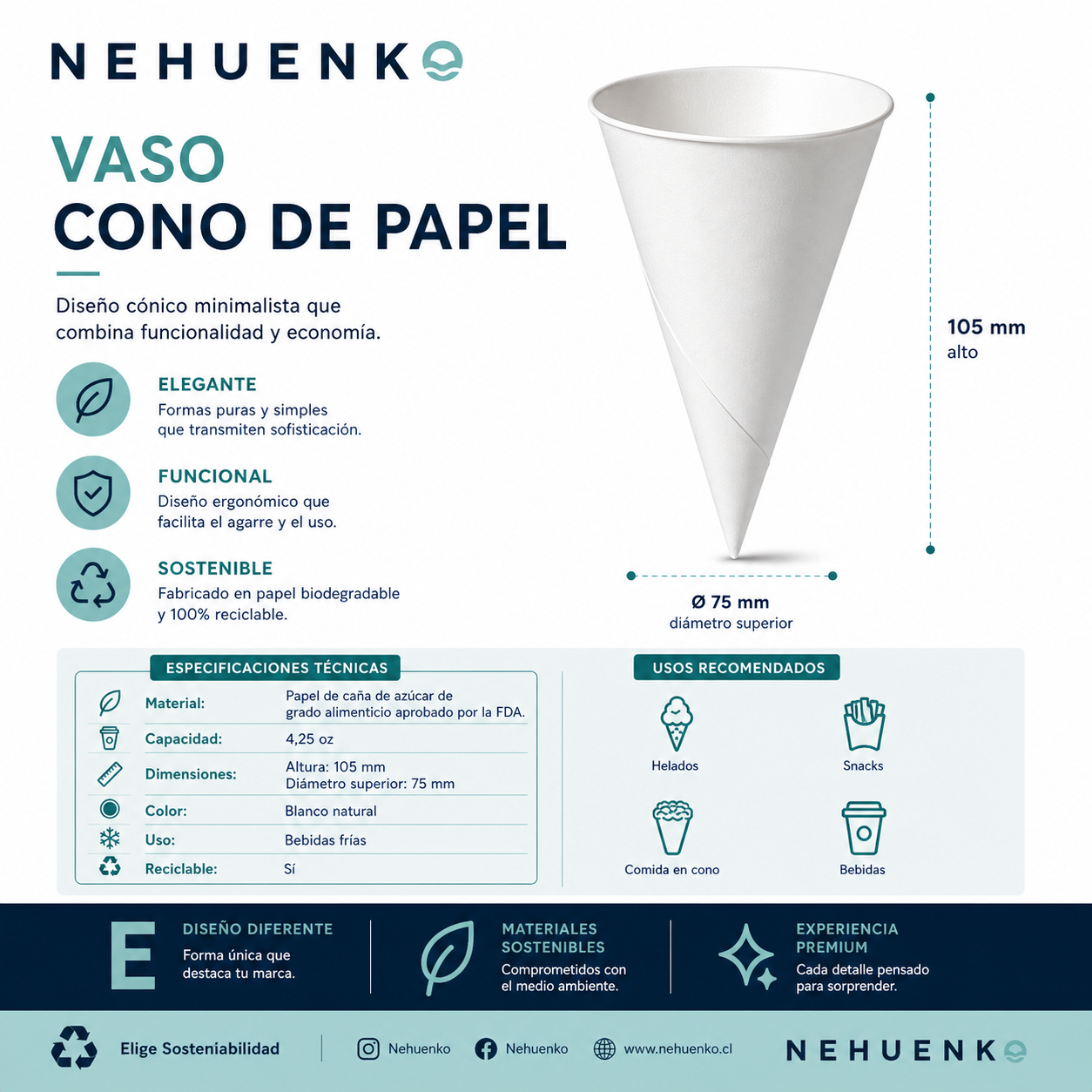 Vaso Cono de Papel Para Agua (200un)
